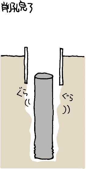 杭周辺が泥土化し、引き抜きの準備が完了。