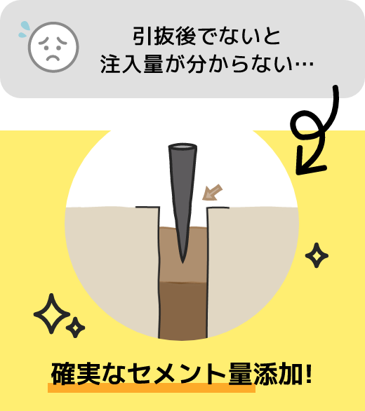 引抜後でないと注入量が分からない…→確実なセメント量添加!